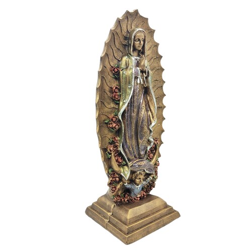 Virgen de Guadalupe Base Cuadrada Grande 40cm Dorada