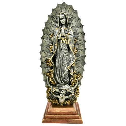 Virgen de Guadalupe Base Cuadrada Grande 40cm Plateada