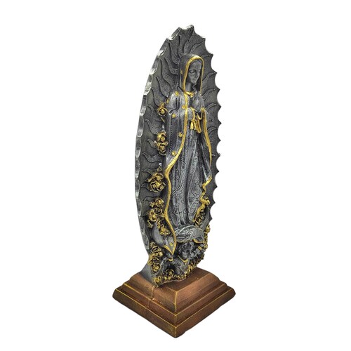 Virgen de Guadalupe Base Cuadrada Grande 40cm Plateada