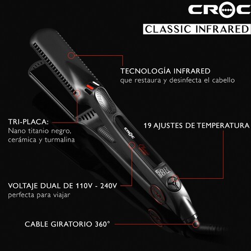 Alaciadora CROC Classic Infared, placa de Nano Titanio negro