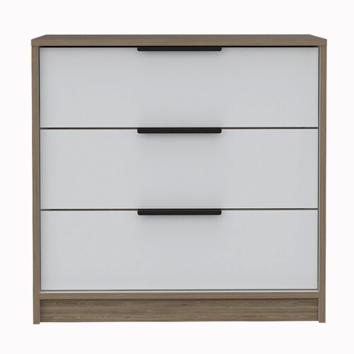 COMODA ARMABLE 3 CAJONES MODELO KAIA  COLOR MIEL CON BLANCO.