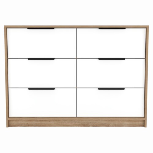 COMODA ARMABLE 4 CAJONES MODELO KAIA COLOR MIEL CON BLANCO.