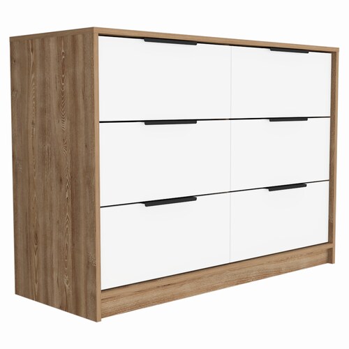 COMODA ARMABLE 4 CAJONES MODELO KAIA COLOR MIEL CON BLANCO.
