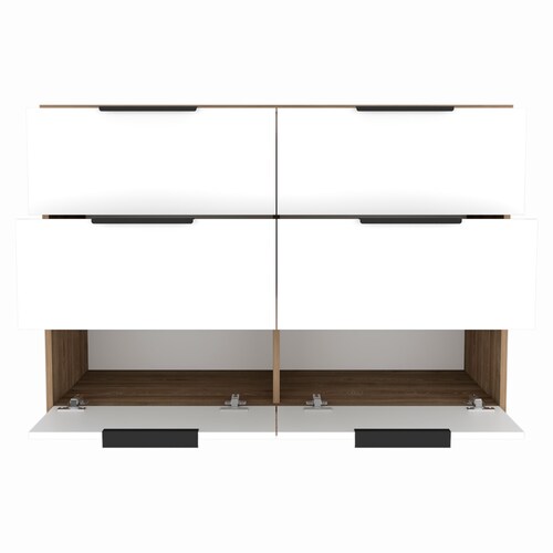 COMODA ARMABLE 4 CAJONES MODELO KAIA COLOR MIEL CON BLANCO.