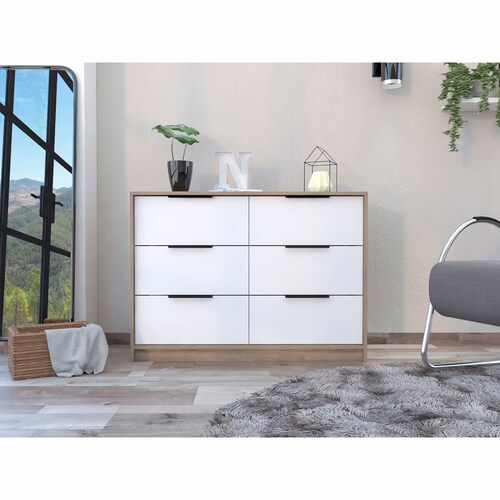 COMODA ARMABLE 4 CAJONES MODELO KAIA COLOR MIEL CON BLANCO.