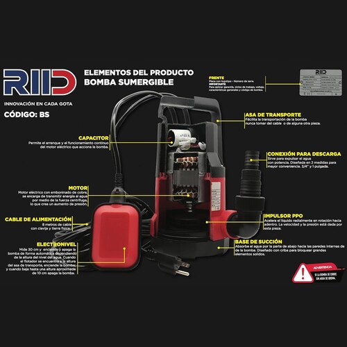 Bomba Sumergible para Agua con Electronivel (1/2 HP) (Bomba de agua).