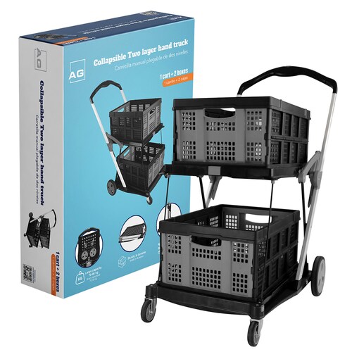 AGBOX Carrito Plegable Multiusos De 2 Niveles Gris Con Negro AG-CARMA2GN.