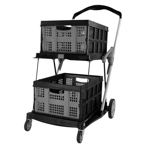AGBOX Carrito Plegable Multiusos De 2 Niveles Gris Con Negro AG-CARMA2GN.