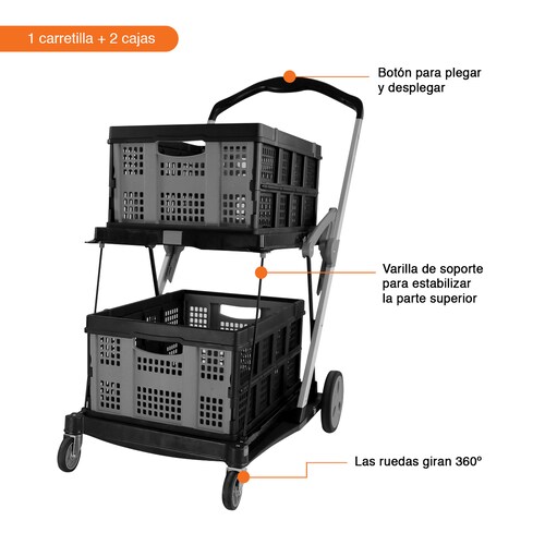 AGBOX Carrito Plegable Multiusos De 2 Niveles Gris Con Negro AG-CARMA2GN.