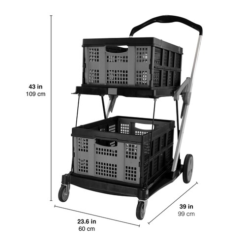 AGBOX Carrito Plegable Multiusos De 2 Niveles Gris Con Negro AG-CARMA2GN.