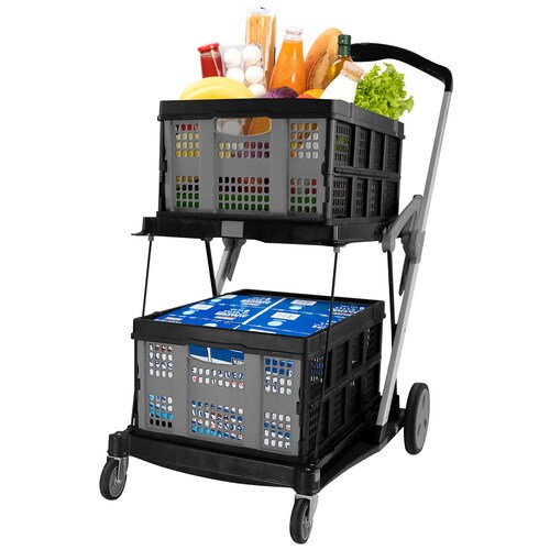 AGBOX Carrito Plegable Multiusos De 2 Niveles Gris Con Negro AG-CARMA2GN.