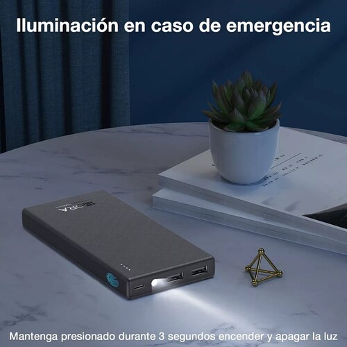 Power Bank Batería Portátil 10000mah Bateria 1hora Gar263 Power Bank Con Indicador De Luz Y Tipo C Baterias Portatiles Celulares Con 2 Usb Salidas Y 1 Entrada Tipo C Negro