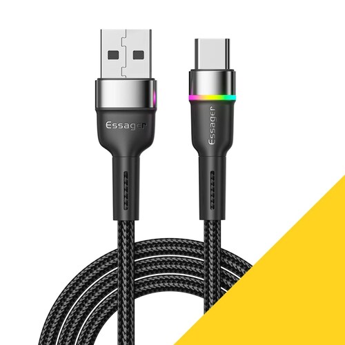 Cable USB tipo C carga rápida datos teléfono 3A 1m tela uso rudo led luz RGB ultra rápido datos