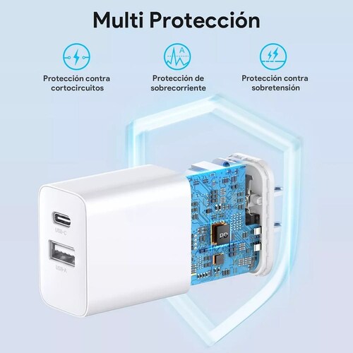 Cargador 2 En 1 Carga Rápida 20w Salida Dual + Cable Tipo C Compatible Con Samsung/motorola 1hora Gar162
