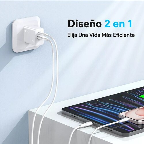 Cargador 2 En 1 Carga Rápida 20w Salida Dual + Cable Tipo C Compatible Con Samsung/motorola 1hora Gar162