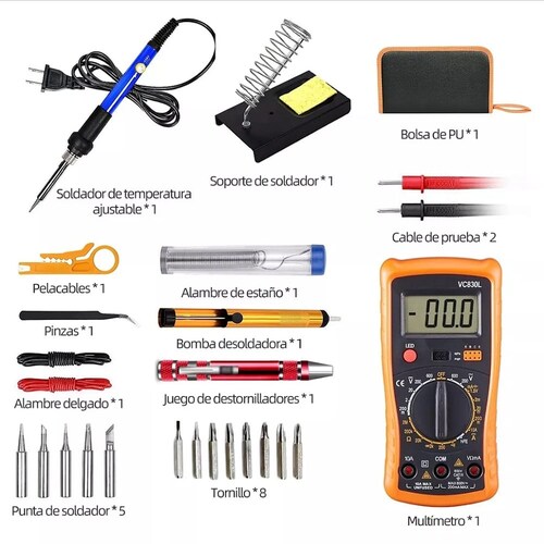Kit De Soldador Eléctrico De Temperatura Regulable 25 En 1