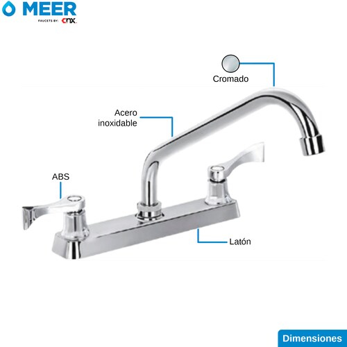 MEER Faucets by CNX | Mezcladora para Fregadero de Acero Inoxidable Latón y ABS Cromado.