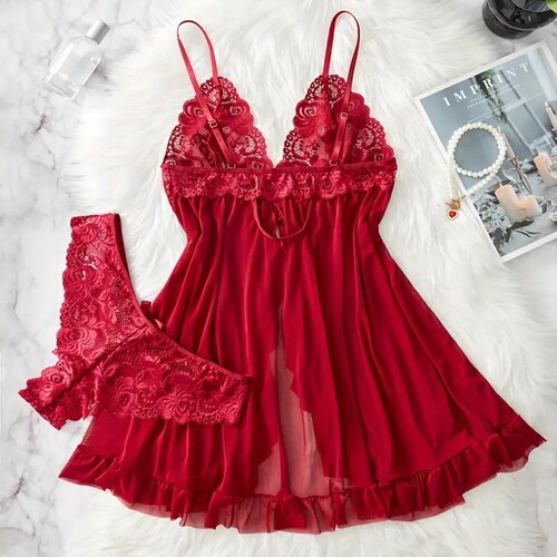 Conjunto lenceria con encaje pijama