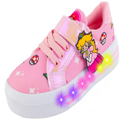Tenis Niña Princesa Peach Luces Led Mario Bros Rosa 1026-grp
