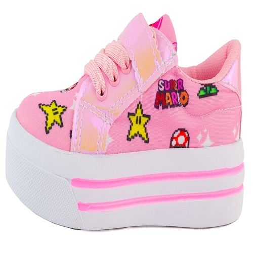Tenis Niña Princesa Peach Luces Led Mario Bros Rosa 1026-grp