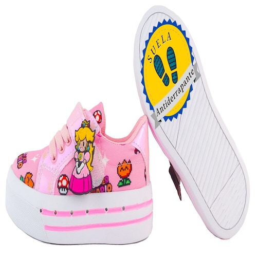 Tenis Niña Princesa Peach Luces Led Mario Bros Rosa 1026-grp