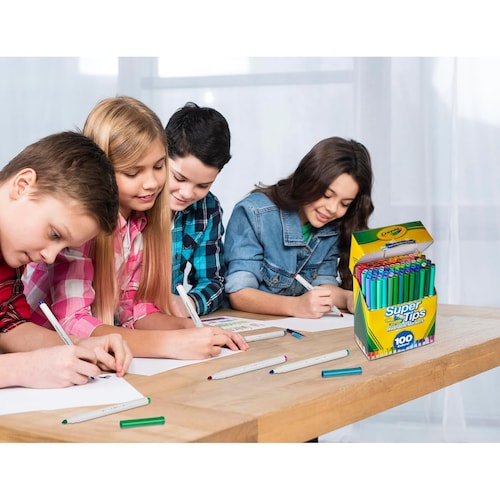 Crayola Super Tips 100 Marcadores Lavables, Colores Brillantes