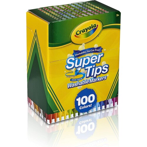 Crayola Super Tips 100 Marcadores Lavables, Colores Brillantes