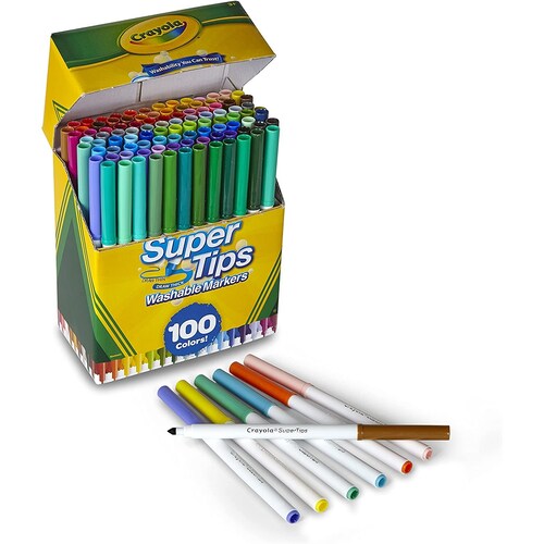 Crayola Super Tips 100 Marcadores Lavables, Colores Brillantes