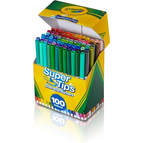 Crayola Super Tips 100 Marcadores Lavables, Colores Brillantes