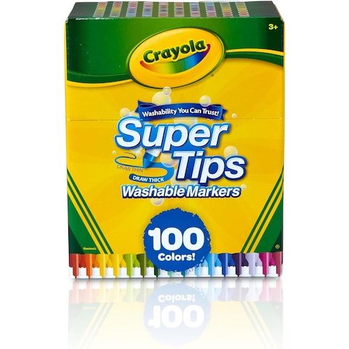 Crayola Super Tips 100 Marcadores Lavables, Colores Brillantes