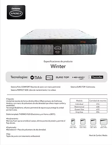 Colchon Matrimonial Winter Con Memory Euro Top