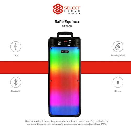 Bocina Bafle Portátil Inalámbrica Bluetooth Select Sound Equinox Luz Led Rgb BT2008