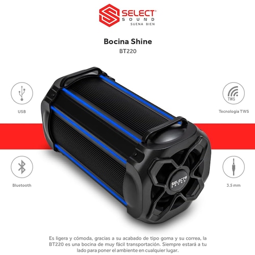 Bocina Shine Subwoofer Select Sound BT220 con Tws, Bluetooth, Radio Fm