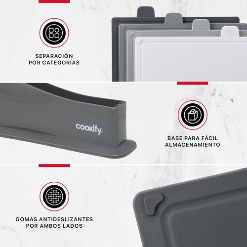 Set 4 Tablas de Cocina con Base Para Picar Cortar Cookify