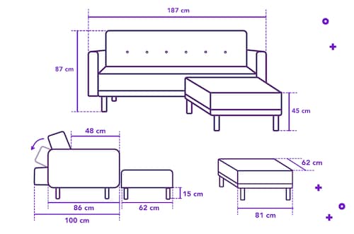 Sala Modular Sofa Cama De Lino Gris Claro Reversible Modelo Novella 