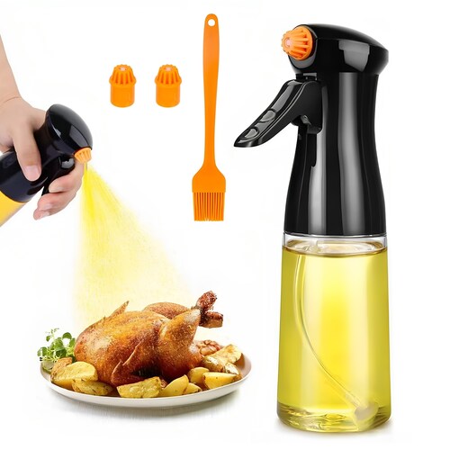 Dispensador Aceite Spray de Vidrio Hiperware de 200ml con Brocha Color Negro