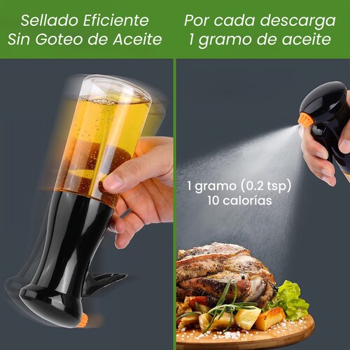 Dispensador Aceite Spray de Vidrio Hiperware de 200ml con Brocha Color Negro