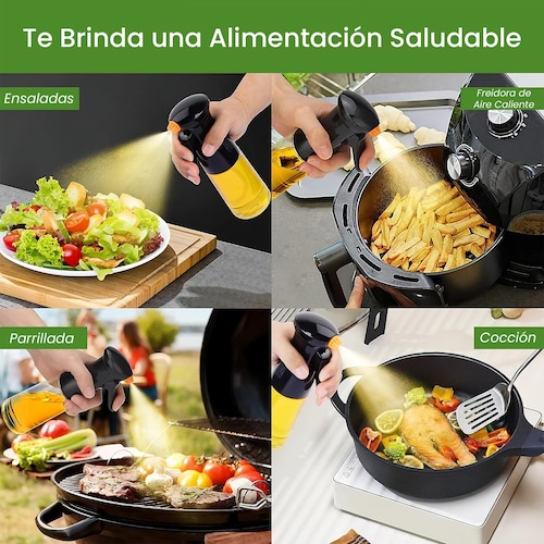 Dispensador Aceite Spray de Vidrio Hiperware de 200ml con Brocha Color Negro