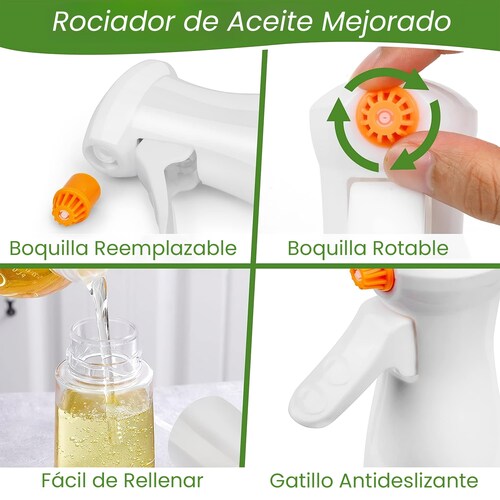 Dispensador Aceite Spray de Vidrio Hiperware de 200ml con Brocha Color Blanco