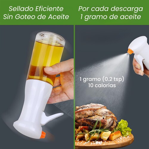 Dispensador Aceite Spray de Vidrio Hiperware de 200ml con Brocha Color Blanco