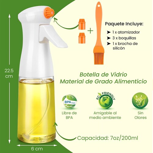 Dispensador Aceite Spray de Vidrio Hiperware de 200ml con Brocha Color Blanco