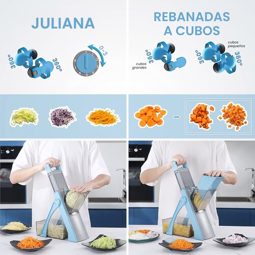 Mandolina Cortador Rallador de Verduras Hiperware Ajustable y Gran Capacidad Color Azul