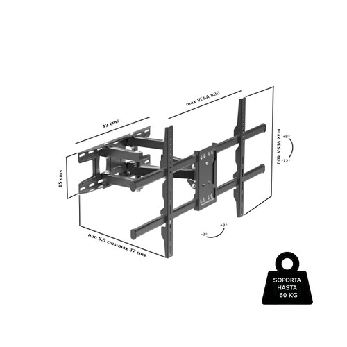 Soporte Base TV BST para pared Giratorio hasta 60Kg 40" a 90".