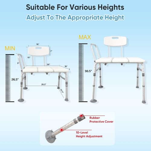 Silla banca ducha respaldo apoyo de brazo ajustable portátil 
