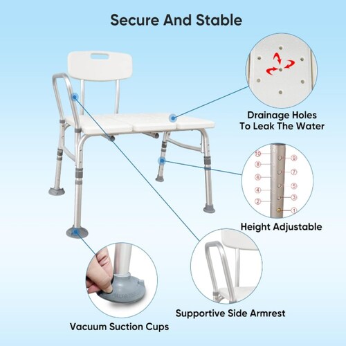 Silla banca ducha respaldo apoyo de brazo ajustable portátil 