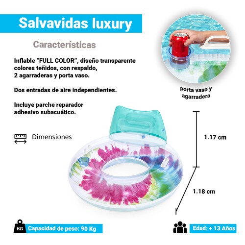 Inflable Salvavidas Tie Dye Con Porta Vaso Para Alberca