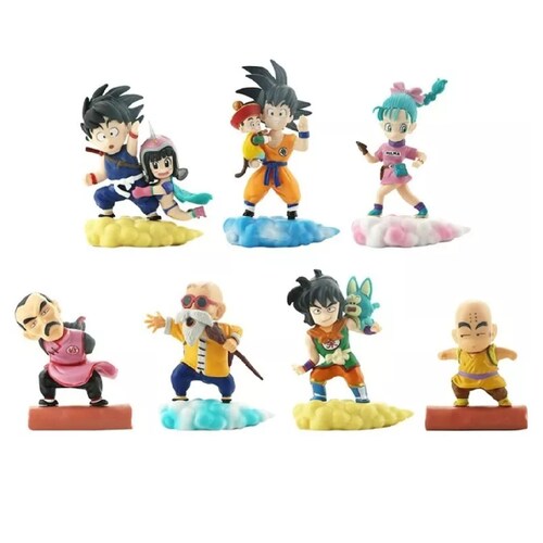 Kit 7 Figuras Piezas Juguetes Muñecos Dragon Ball Goku, Vegeta, Milk, Krilin, Yamcha, Maestro Roshi, Tao Pai Pai