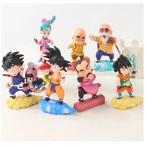 Kit 7 Figuras Piezas Juguetes Muñecos Dragon Ball Goku, Vegeta, Milk, Krilin, Yamcha, Maestro Roshi, Tao Pai Pai