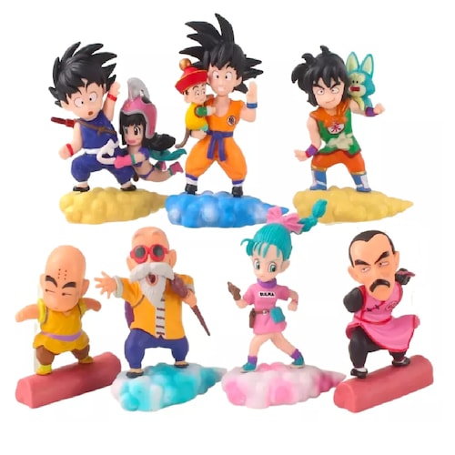 Kit 7 Figuras Piezas Juguetes Muñecos Dragon Ball Goku, Vegeta, Milk, Krilin, Yamcha, Maestro Roshi, Tao Pai Pai