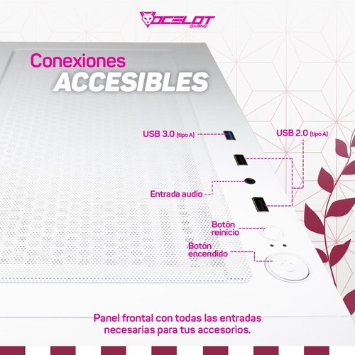 Gabinete Ocelot Gaming OC-DEMON HANAMI, E-ATX, Cristal Templado, incluye 3 Ventiladores ARGB, sin Fuente, Blanco.